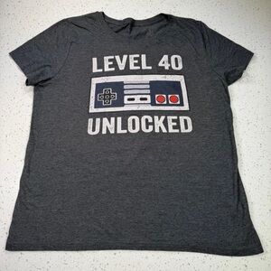 Retro Gaming 'Level 40 Unlocked' Graphic T-Shirt - Charcoal